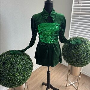 OKAY Wear Green Velvet Shirt Dress with Sequin bodice